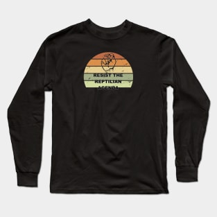 Distressed Resist The Reptilian Agenda Retro Sunset Drawing Long Sleeve T-Shirt